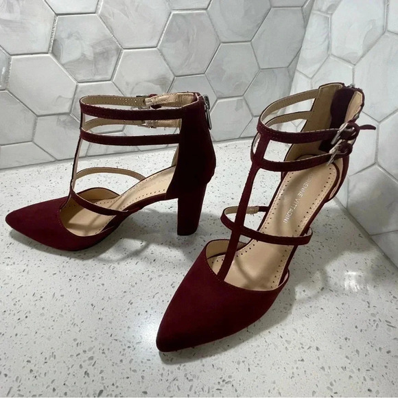 Adrienne Vittadini Suede Nocera Cage Heels Size 8 Wine NEW Stack Heel Zipper NEW - Picture 4 of 9